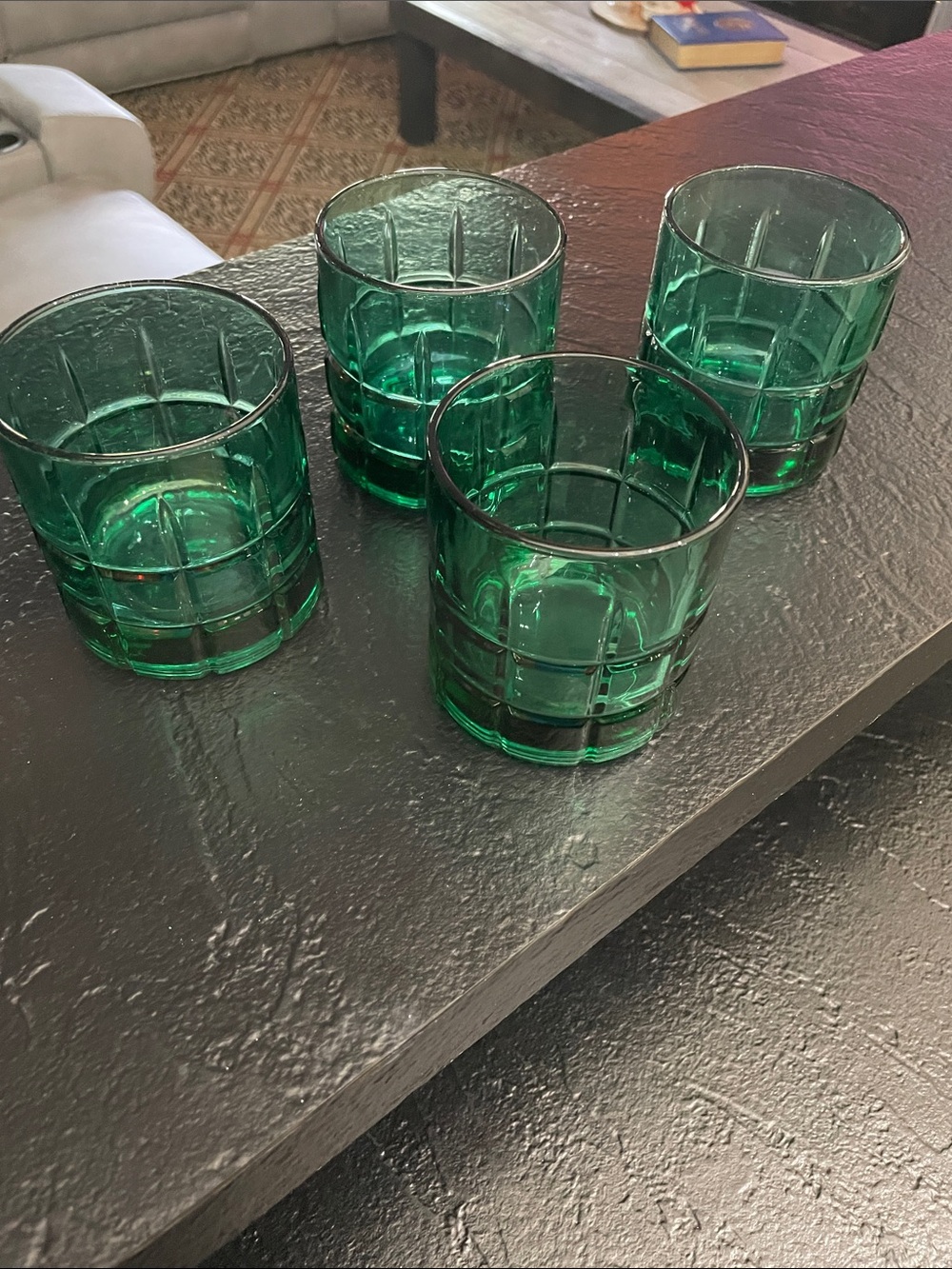Vintage Anchor Hocking Tartan Green Glass Tumbler Set - 4 Pack